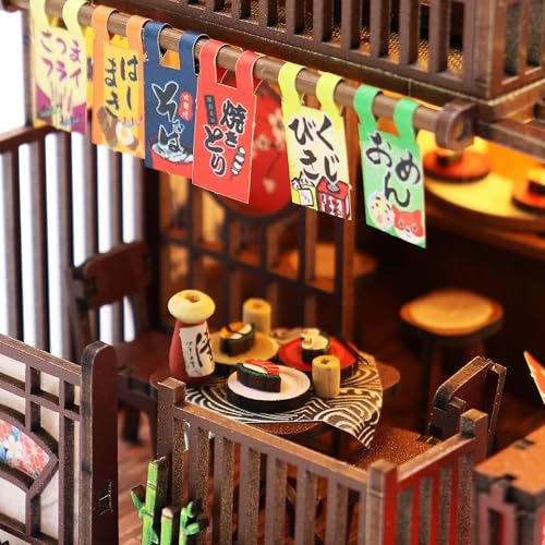 MAGQOO DIY Miniature Dollhouse Kit DIY Miniature House Kit Tiny Mini House Kits with Furniture 1:24 Scale 3D Puzzles(Sushi House) - color: Sushi House