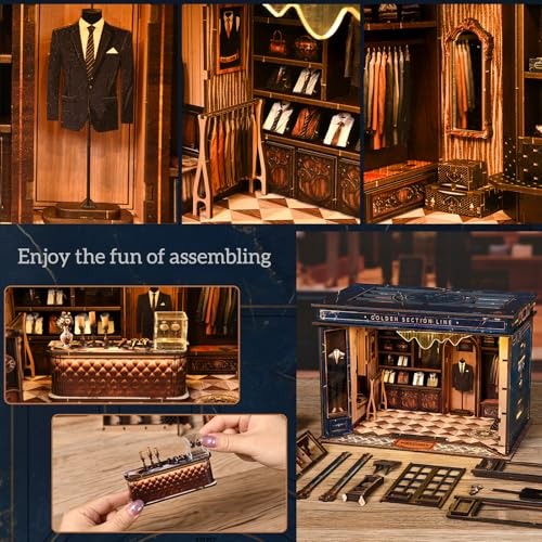 Book Nook Kit, 3D Wooden Puzzle for Adult, DIY Miniature House Kit for Adults, Booknook with LED Light, Gifts for Family, Friends and Book Lovers, Bookshelf Decor(Golden Section Line) - color: Golden Section Line