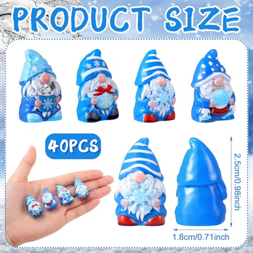 Yaomiao 40 Pcs Mini Resin Winter Gnomes Figurines Winter Snowflake Gnomes Statues Snowflake White and Blue Gnome Figures Table Decor for Holiday Festive Home Kitchen Tiered Tray - style: Winter Multi-color