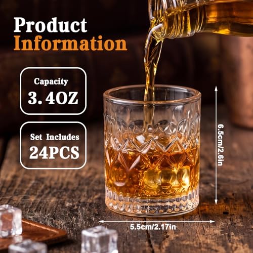 Meanplan 24 Pcs Mini Whiskey Tasting Set - 3.4oz Heavy Base Crystal Rocks Glasses - Vintage Engraved Small Bourbon & Whiskey Tasters for Bar, Parties, and Flight Samplings(Xo) - style: Xo