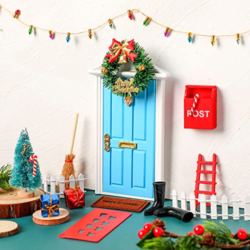 Hungdao 20 Pcs Christmas Fairy Door Wooden Miniature Decor, Blue Door - color: Blue Door