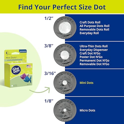 Glue Dots, Mini Dots, Double-Sided, 3/16", 900 Dots, DIY Craft Glue Tape, Sticky Adhesive Glue Points, Liquid Hot Glue Alternative, Clear, 3 Pack - size: 3/16-inch, style: Mini Dots Roll (3-Pack)