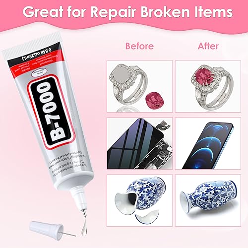 B-7000 Jewelry Glue Clear, 4 PCS 25ML Rhinestone Adhesive with Precision Tip for Paper Crafts, Card Making, Jewelry Stone, Metal, Nail Art, All Purpose - style: 4 x 25ml