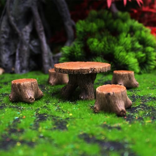 5 Pcs Miniature Table and Chairs Set for Fairy Garden, Resin DIY Craft Micro Landscape Decor, Tiny Home Accessories for Succulents, Terrarium, and Outdoor Ornaments - color: 5 Pcs Table and Chairs Set