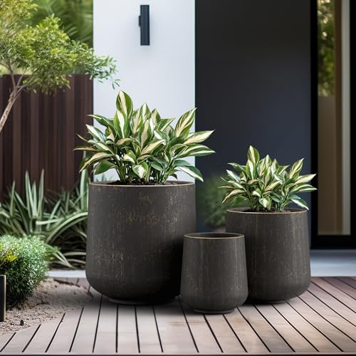 Kante Set of 3 Vintage BRN Concrete Curved Planters 16.5" 13" 9.4" Dia - color: Oil Rubbed Bronze, size: Set of 3: 15.3" + 11.6" + 8.2" D