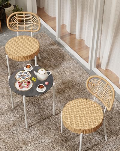 GarveeLife 3 Piece Wicker Patio Bistro Furniture Set, Outdoor Dining Chairs, Includes 2 Rattan Chairs and Tempered Glass Table, for Garden, Backyard, Balcony, Apartment (White & Brown) - color: White & Brown