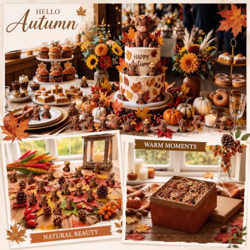 Yaomiao 60 Pcs Mini Fall Highland Cow Figurines Resin Highland Cow Statues - style: Fall Highland Cow