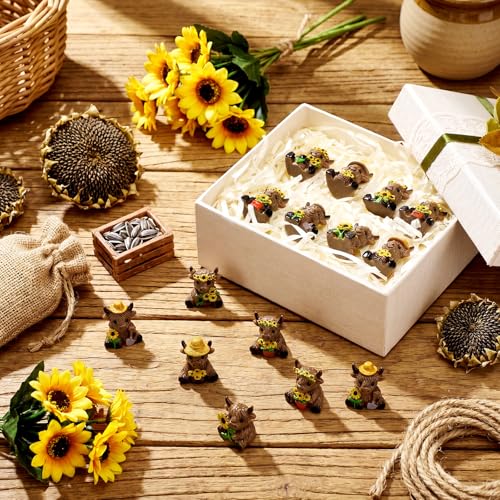 Yaomiao 60 Pcs Mini Fall Highland Cow Figurines Mini Sunflower Resin Cow - style: Sunflower