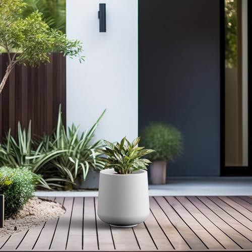 Kante Large Round Curved White Concrete Planter 16.5" Dia, Outdoor - color: Pure White, size: 15.3" D