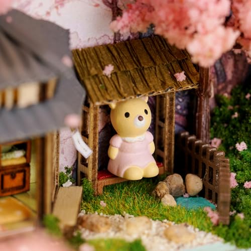 MAGQOO Miniature Dollhouse Kit Box Theater Kit Miniature Room Kit 3D DIY Wooden Doll House Kit with Furniture 1:100(Cherry Blossoms) - color: Cherry Bloosoms