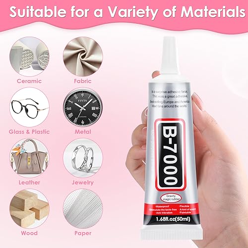 Jollidecor B-7000 Clear Fabric Glue, 2 PCS 50ML Rhinestone Jewelry Glue Super Strong Adhesive for All Purpose DIY Art Crafts Stone Beads Jewelry Repair - style: 2 x 50ml