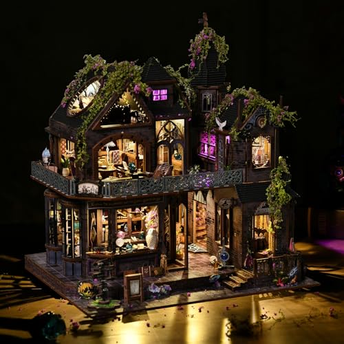 DIY Miniature House Kit, Dollhouse Magic City Gothic Witch House for Adults to Build, Birthday/Christmas Day Gift for Family and Friends, Prefab Tiny Home with LED Lights,Magic Castle - color: Magic Castle