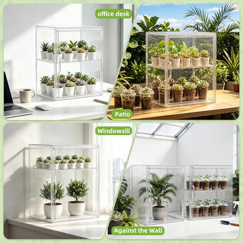 Mini Greenhouse Indoor with Magnetic Door, L-2tier-1pcs - size: L-2tier