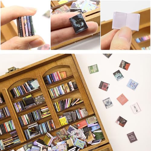 60 Pcs 1:12 Scale Mini Books, Miniatures Dollhouse Tiny Small Flip Books
