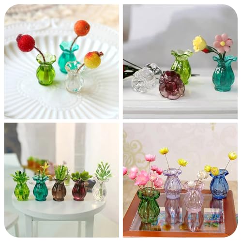 10Pcs Resin Mini Vase Plants Flower Pots Miniature Dollhouse Accessories Furniture Ornaments for Desktop Tableware Prop Decorations Crafts for Adult Green Pink - style: Vase