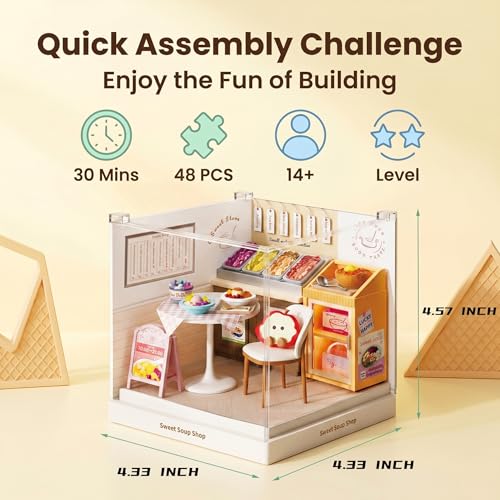Sweet Soup Shop Super Miniature House Kit - DIY Plastic 3D Model Building Set for Teens, Build Your Own Asian Dessert Shop with Dustproof Case, Creative Craft Gift for Girls Women - color: Sweet Soup Shop, size: Small