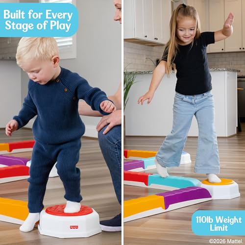 Fisher-Price™ Balance Beam and Toddler Stepping Stones, 13 Pieces – Non-Slip Plastic Balance & Stackable Stepping Stones, Sensory Toy for Toddlers, Indoor or Outdoor Play, Easy Storage