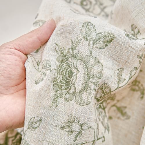 jinchan Linen Curtains 63 inch Green Floral Farmhouse Rod Pocket 2 Panels - color: Amlie Green, size: 50"W x 63"L (Pack of 2)
