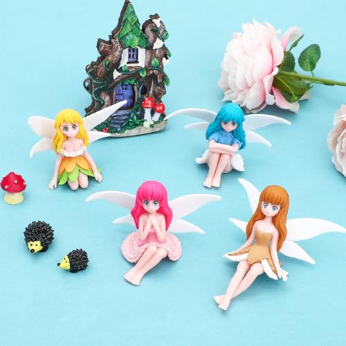 ONEST 8 Pieces Miniature Fairy Garden Accessories Small Fairy Figurines Hand Painted Fairies Figures for Car Decor Garden Flower Pot Birthday Cake Topper - style: Fairy and Door A
