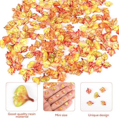 210pcs Mini Fall Leaves, 5 Styles Resin Funny Miniature Leaves for Crafts