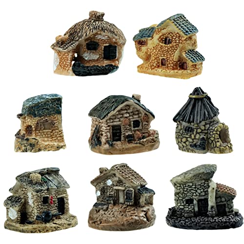 8 PCS Mini House Figurines, Miniature Village Hut Figurine, Fairy Garden Cottage Ornaments Accessories for DIY Bonsai, Succulent Planting, Terrarium, Flower Pot Decor