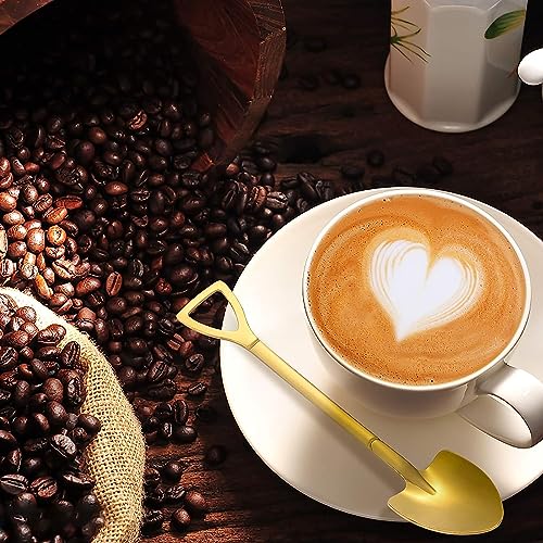 Comicfs 10 Pcs 4.7 Inches Gold Shovel Shape Demitasse Espresso Spoons, Stainless Steel Mini Coffee Spoons Set, Small Spoon for Dessert, Tea, Appetizer, Party Supplies (10 Spoon, Gold) - color: 10 Pcs Spoons-Gold, size: 10 Pcs