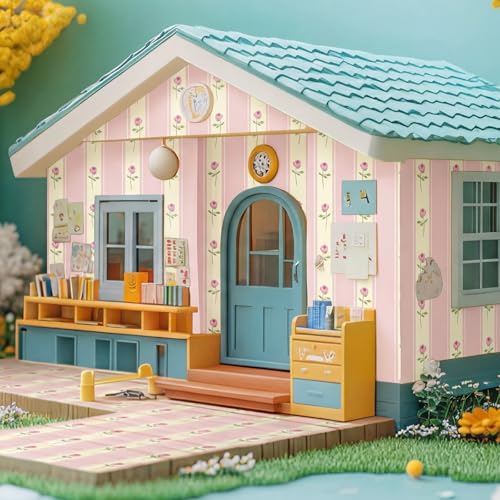 Flutesan 12 Pcs Miniature Dollhouse Wallpaper, Pink Flower - style: Pink Flower