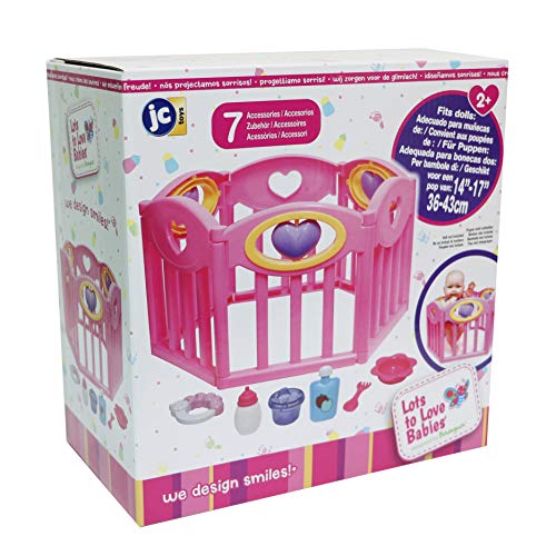 JC Toys Baby Doll Play Pen Gift Set for Keeps Playtime!|Fits Dolls up to 17" | Adjusts to Different Shapes | Play Accessories| Ages 2+, Pink - color: Pink Play Pen Set
