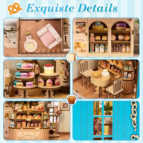 DIY Miniature Dollhouse Kit - 3D Wooden Puzzle for Adults, Illuminated Bakery Model Craft Kit with LED Light, Creative Diorama Room Decor & Hobby Gift,Little Bake Shop - color: Little Bake Shop