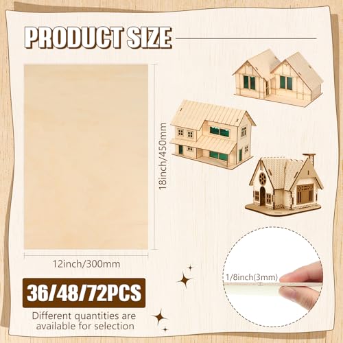 Riakrum Basswood Sheets Plywood Board Unfinished Wood Boards for Crafts for DIY Laser Projects Architectural Mini House Building Hobby Model Making (12 x 18 x 1/8 Inch,36) - size: 12 x 18 x 1/8 Inch
