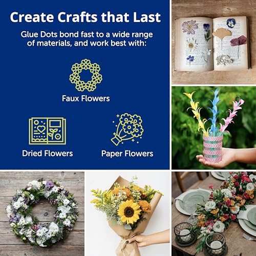Glue Dots, Flower Dots, Double-Sided, Permanent, 1/2", 300 Dots, DIY Fake Flower Bouquets Wreaths Décor, Sticky Tape Adhesive, Liquid Hot Glue Alternative, Clear