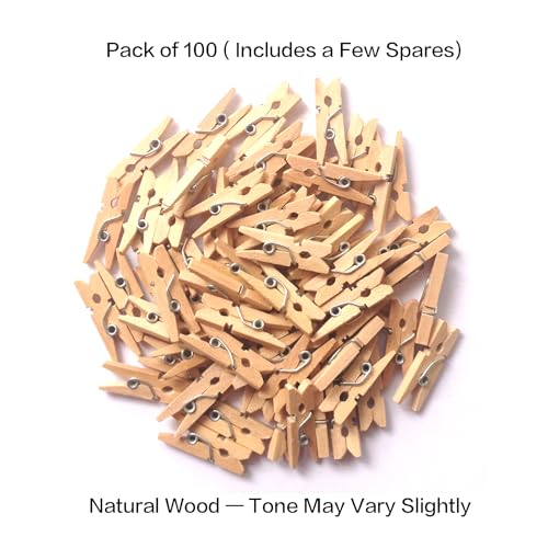 LWR CRAFTS Wooden Mini Clothespins 100 Per Pack 1" 2.5cm (Natural) - color: Natural