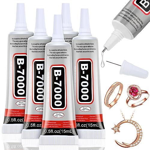 5 PCS 15 ML B7000 Super Glue, Transparent B-7000 Glue Rhinestone Gems Glue Flexible Adhesive for Crafts Jewelry Making Fabric Phone Repair Nail Art Glass Shoes Charms - style: 5 x 15ml