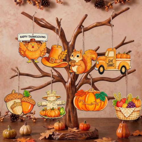 80Pcs Unfinished Fall Ornament Wood Crafts,Wooden Thanksgiving Cutouts - color: Thanksgiving