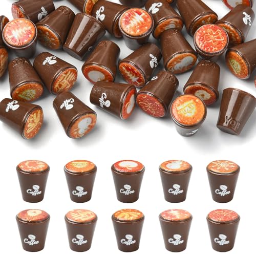 Stiesy 40 Pcs Mini Coffee Cup Collection Resin Espresso Model Decor Miniature Drink Figurines for Barista Theme Shelf Display Coconut Brown Kitchen Decor - color: Brown Coffee Cup-40pcs