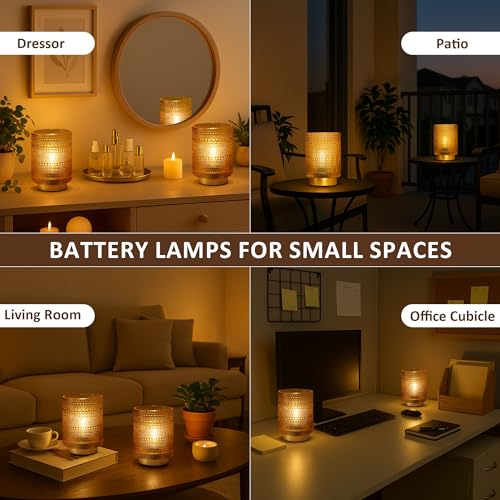 2 Pack Battery Operated Decorative Aesthetic Lamp with Timer for Bedside,Small Cordless Table Lamps with LED Warm Bulb for Bookshelf/Entryway/Nightstand/Dorm/Coffee Table/Office Cubicle Decor(Golden) - color: Amber, size: 2 pack