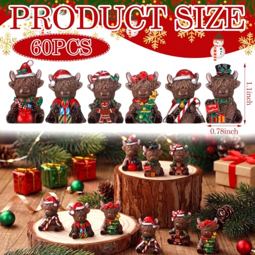 Yaomiao 60 Pcs Christmas Mini Resin Highland Cow - style: Christmas