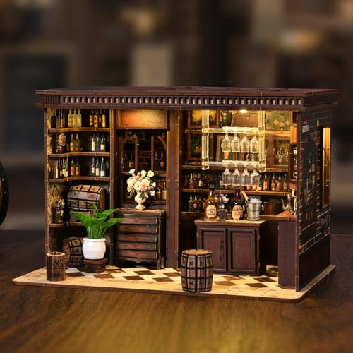 Book Nook Kit, 3D Wooden Puzzles for Adults, DIY Miniature House Kit for Adults, Booknook with LED Light, Gifts for Family, Friends and Book Lovers, Bookshelf Decor(Corner Bistro) - color: Corner Bistro