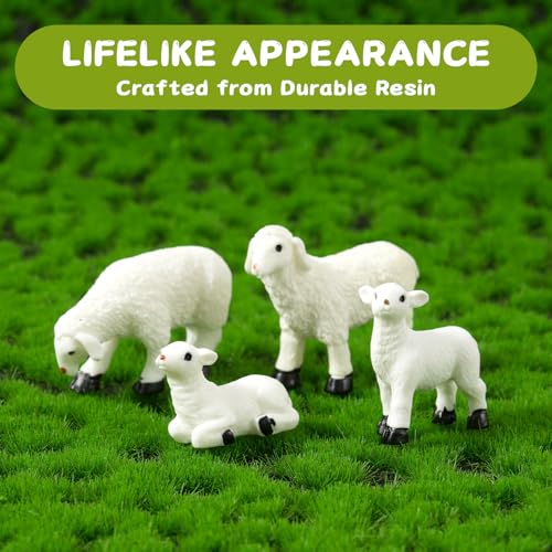 48 Pcs Mini Lamb Figurines Set, Miniature Animal Figures with 4 Poses, Realistic Lamb Resin Figurines for Micro Landscape, Fairy Garden Decor and DIY Crafts - color: Lamb