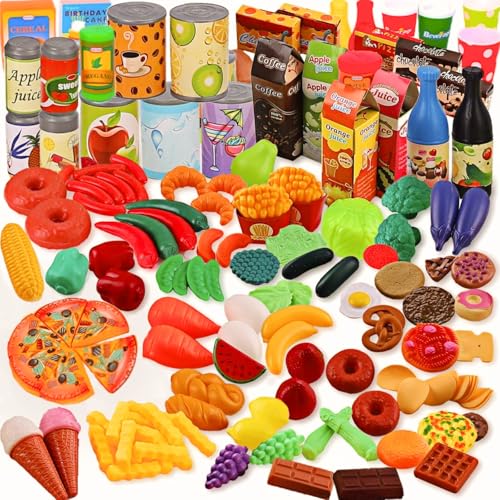 120 Piece Deluxe Pretend Play Food Toy Tasty Treats Plastic Cooking and Grocery Shopping Assortment Set - style: 120 Pieces