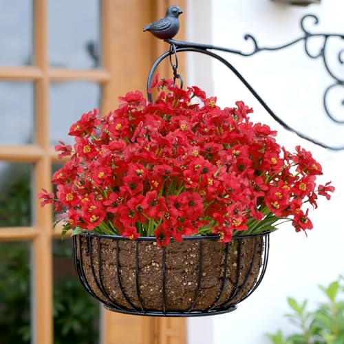 Bassion 24 Bundles Artificial Flowers for Outdoors Decorations, Red - color: Red