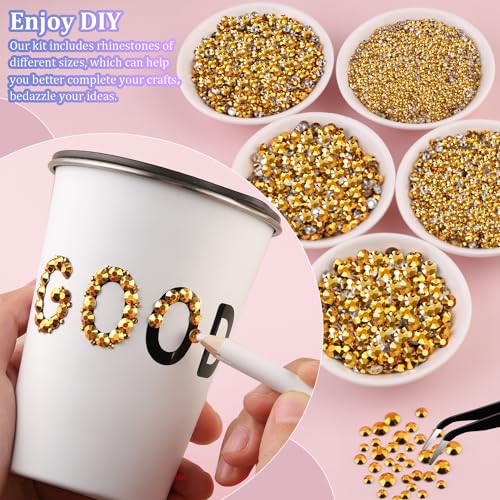 30000Pcs Resin Rhinestones for Bedazzling with Tweezers, Mine Gold Rhinestones for Crafting with B7000 Jewelry Glue for DIY Crafts Clothing Tumblers Shoes Fabric Nail Art - color: Gold, size: X-Large Pack + 1Pc Glue