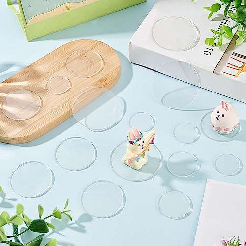 FINGERINSPIRE 140 Pcs Clear Circles Acrylic Sheet 1/1.18/1.57/2 inch Acrylic Miniature Bases with Double-Sided Glue Pads Blank Round Acrylic Base for Action Figure Miniatures Festival Craft Keychain - color: Clear With 4 Size