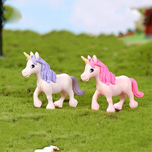 Cute Mini Flying Horse Unicorn Model Figure Cake Toppers 8 Pcs Fairy Garden Miniature Unicorn Figurines DIY Moss Landscape Craft Dollhouse Birthday Party Decorations