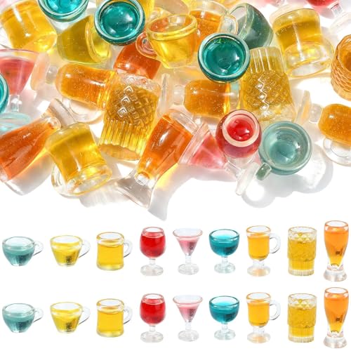 DanLingJewelry 45Pcs Miniature Wine Glasses Set Mini Cocktail Beer Juice Tea Beverage Glasses Drink Cups for Dollhouse Decoration Mini Wine Bottles