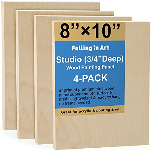 Falling in Art 4 Pack 8x10’’ Unfinished Birch Wood Panels Kit for Painting - size: 8'' x 10'' Studio