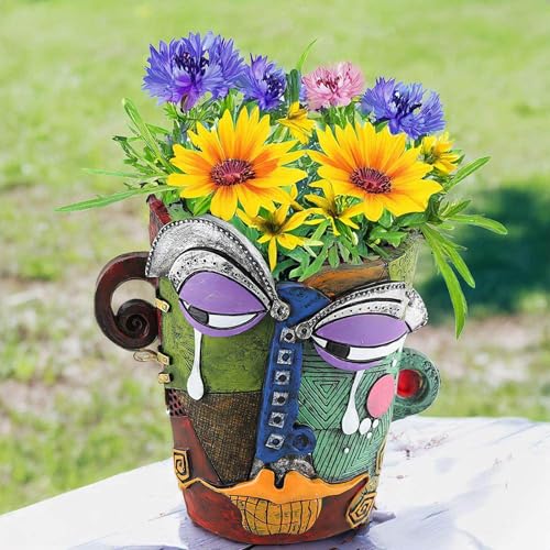 Picasso Abstract Resin Flower Pots Colorful Unique Face Planters Pots Head - color: Tearful Face