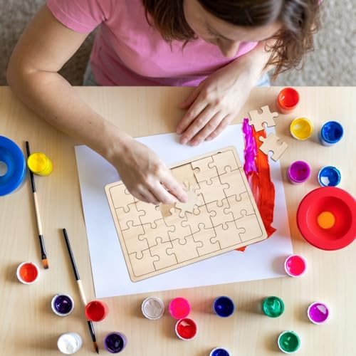 Deekin 30 Sheets Unfinished Wood Blank Puzzles Customizable Blank Wooden Pieces Freeform Things to Paint, Write and Draw On, Wooden Jigsaw Puzzles for Kids DIY Craft, 8.9 x 5.9 Inch (Pack of 4) - size: 8.9 x 5.9 inches (Pack of 4)