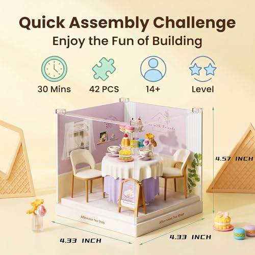 Afternoon Tea Shop Super Miniature House Kit - DIY Plastic 3D Model Building Set for Teens, Build Your Own Tea House with Dustproof Case, Creative Craft Gift for Girls Women - color: Afternoon Tea Shop, size: Small