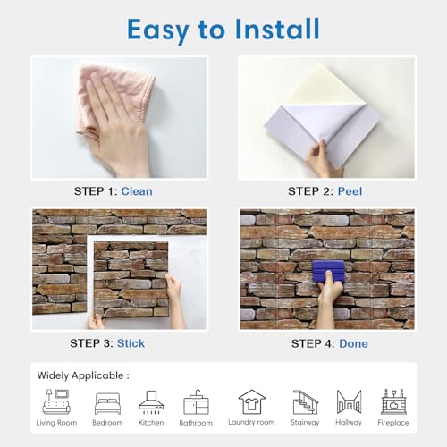 COMSTICKC 3D Faux Stone Wall Panels Peel and Stick, 10 Pcs 11.8" x 11.8" - color: Dark Brown
